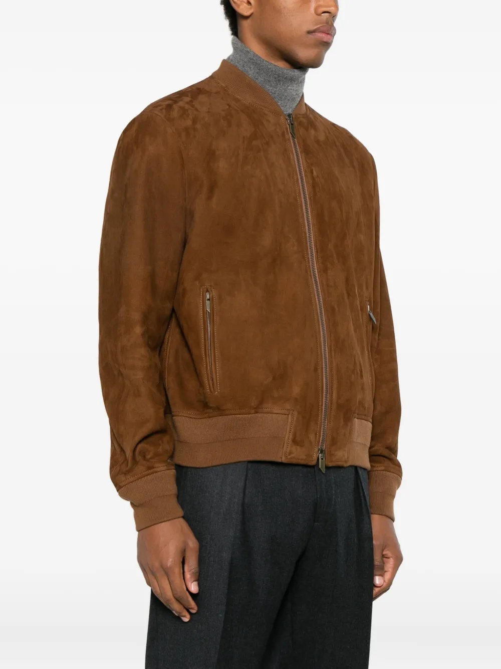 Salvatore Santoro Zip Bomber Leather Jacket In Brown