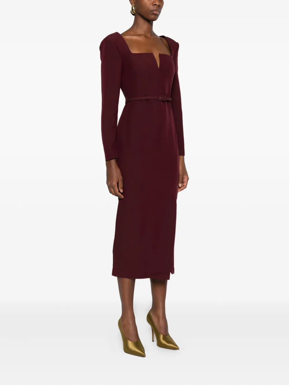 Roland Mouret Jurk met vierkante hals en ceintuur Rood
