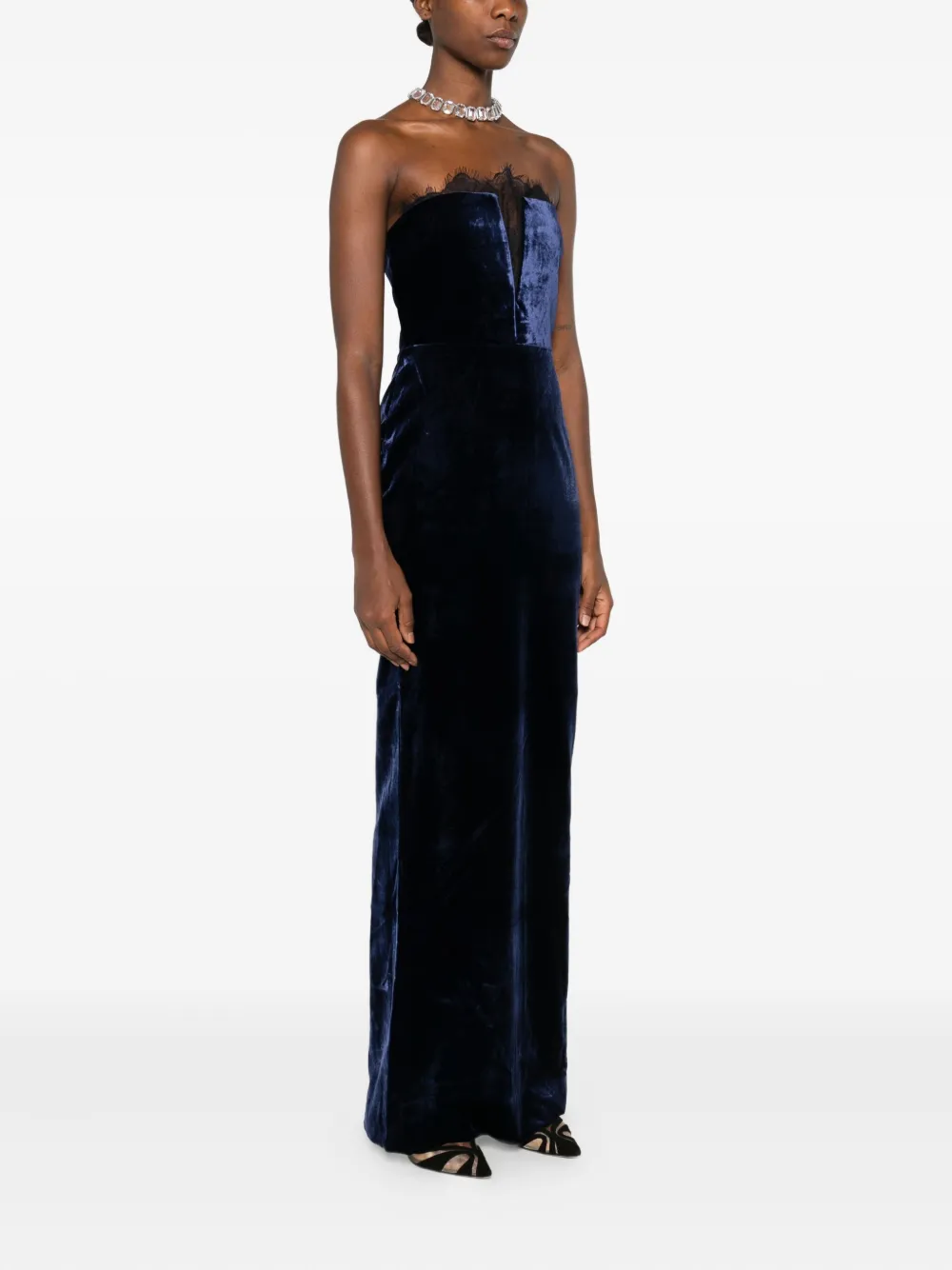Roland Mouret Fluwelen jurk met afwerking van kant Blauw