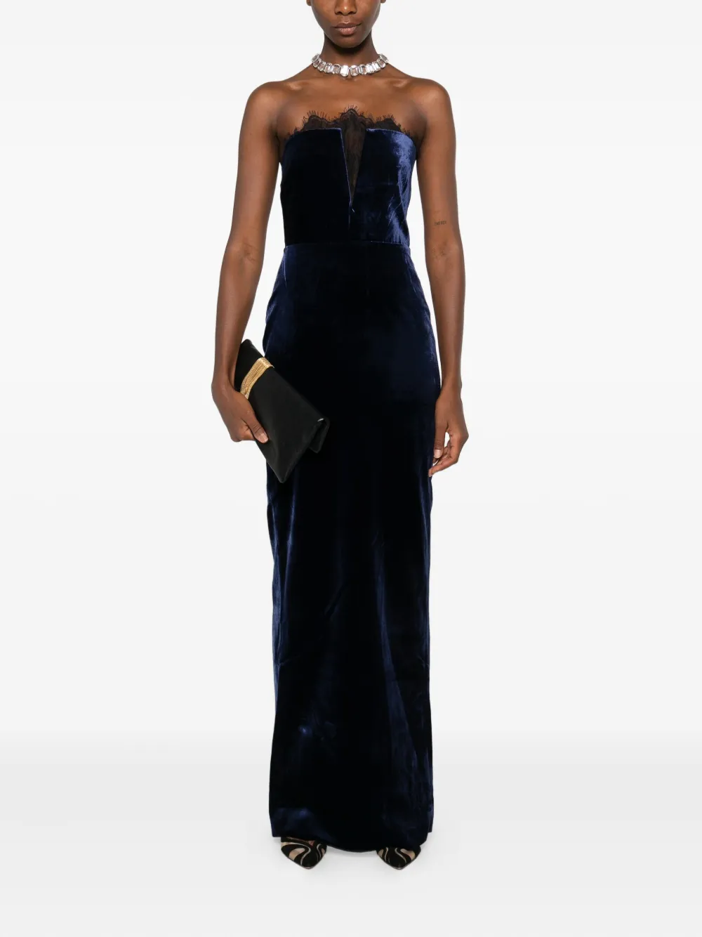 Roland Mouret lace-trimmed velvet dress - Blauw
