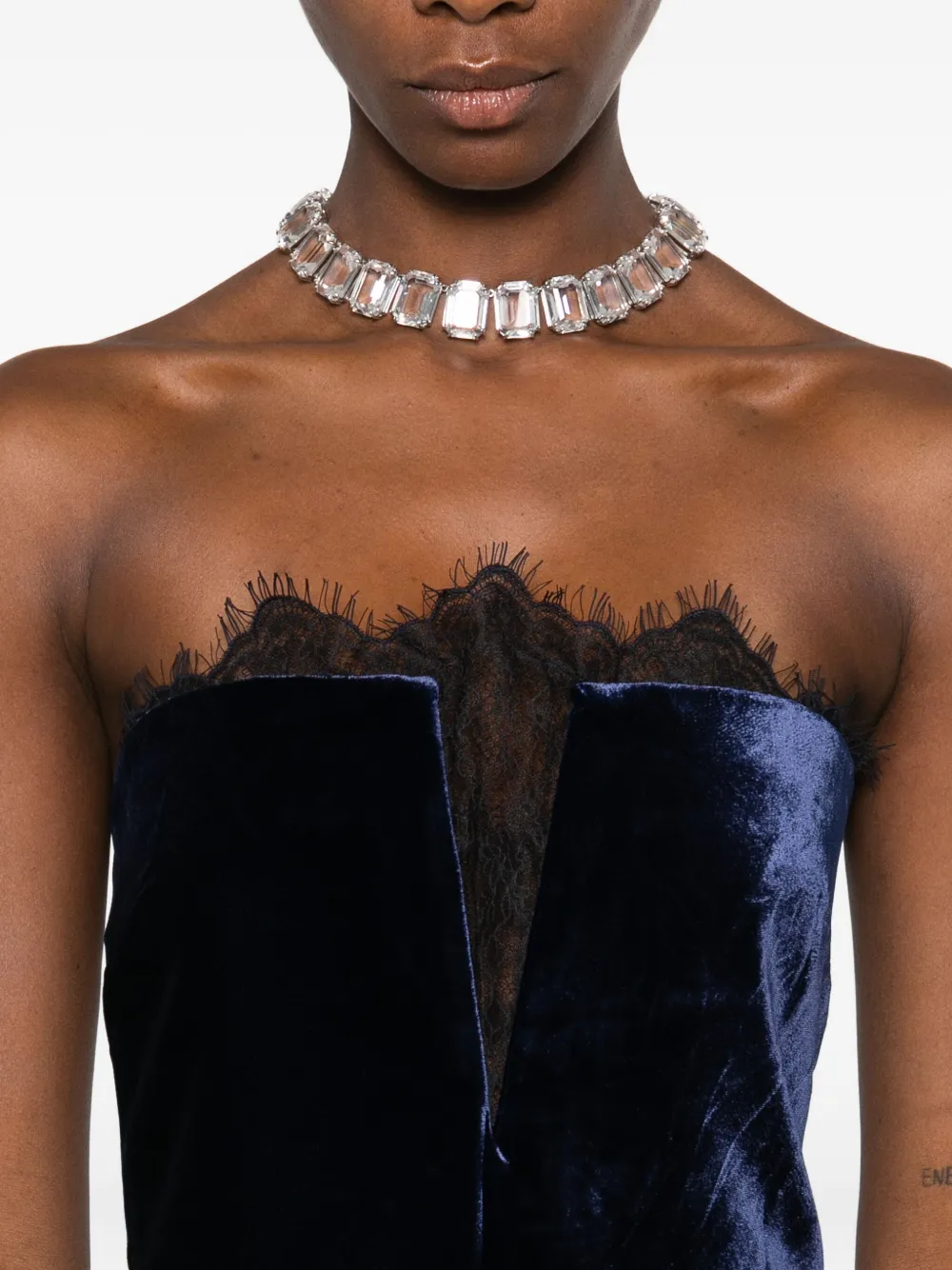 Roland Mouret Fluwelen jurk met afwerking van kant Blauw