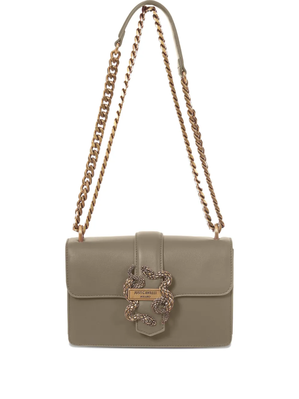 Just Cavalli Snake-buckle Chain-strap Cross Body Bag In Green