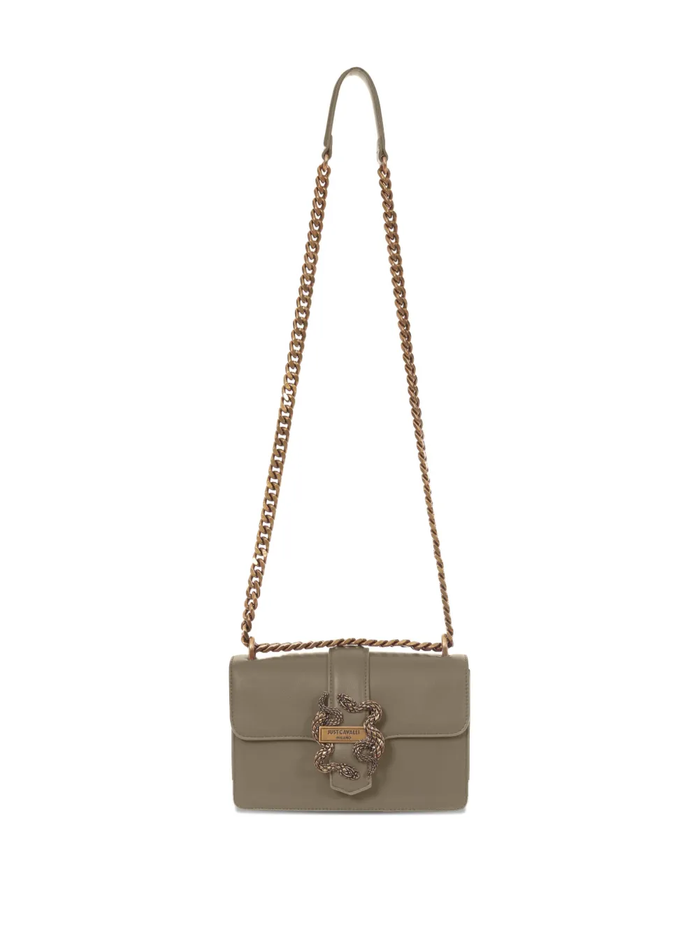 Just Cavalli Snake-buckle Chain-strap Cross Body Bag In Green