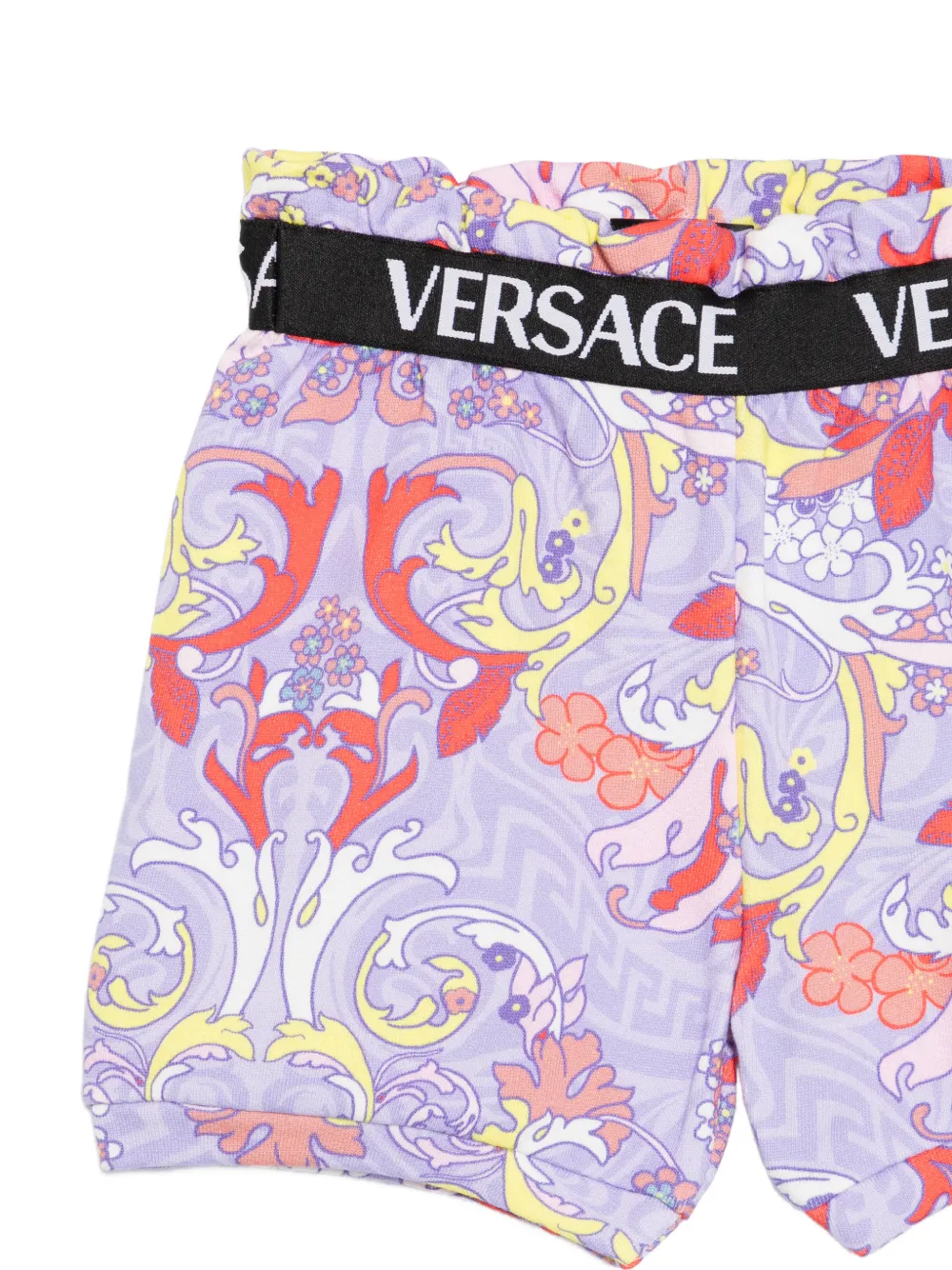 Versace Kids Shorts met Barocco-print en logo tailleband Paars