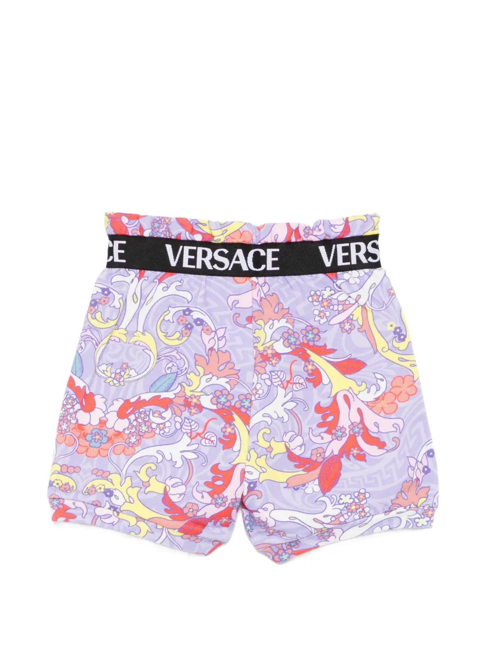 Versace Kids Shorts met Barocco-print en logo tailleband Paars