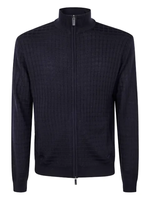 Emporio Armani grid-pattern zip-up cardigan