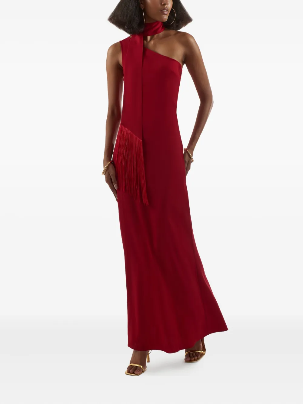 Taller Marmo Caroline one-shoulder fringe dress Rood