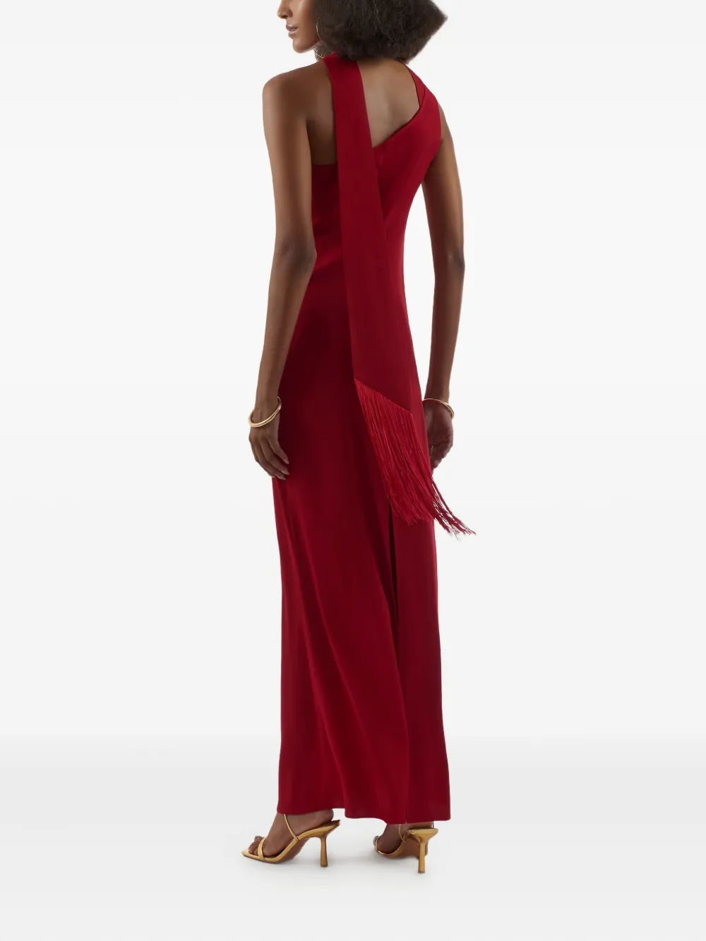 Taller Marmo Caroline one-shoulder fringe dress Rood