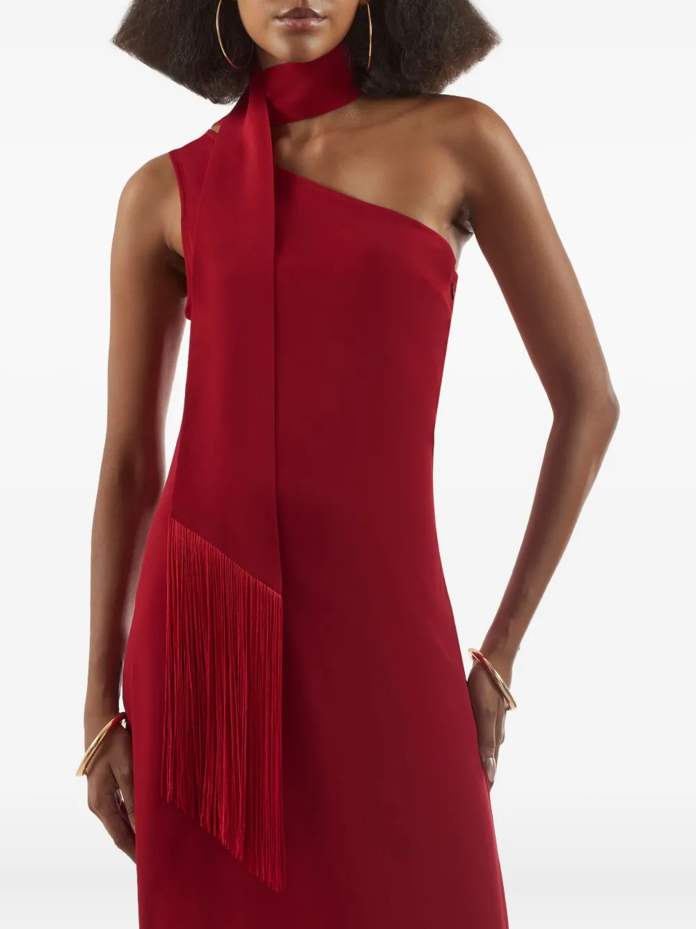 Taller Marmo Caroline one-shoulder fringe dress Rood
