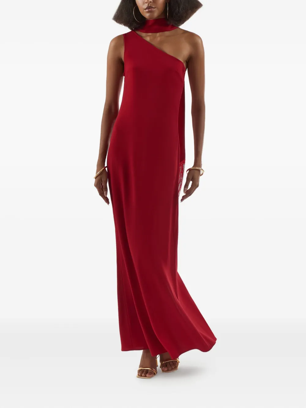 Taller Marmo Caroline one-shoulder fringe dress Rood