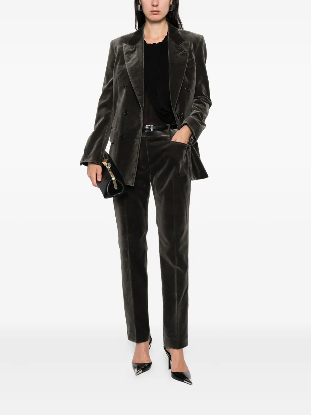 Tom Ford Double-breasted Velvet Jacket In Gray