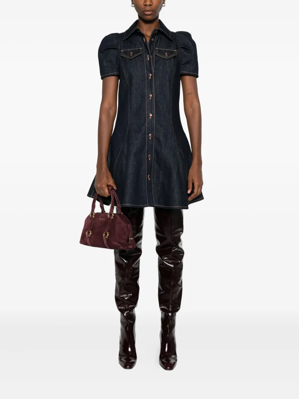 Alexander McQueen puff-sleeve button-front denim dress | Day Dresses | Image 2