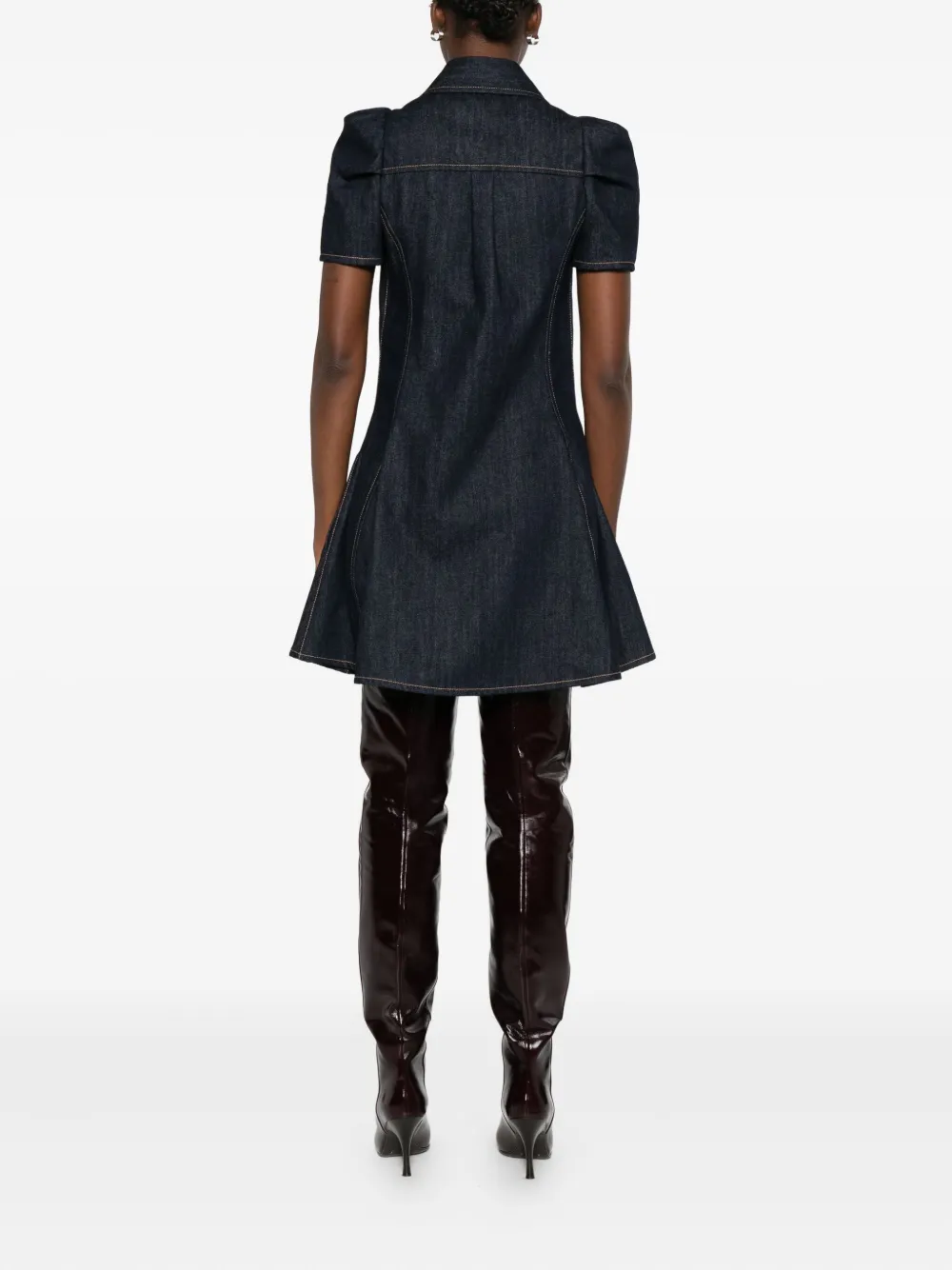 Alexander Mcqueen Puff-sleeve Button-front Denim Dress In Blue