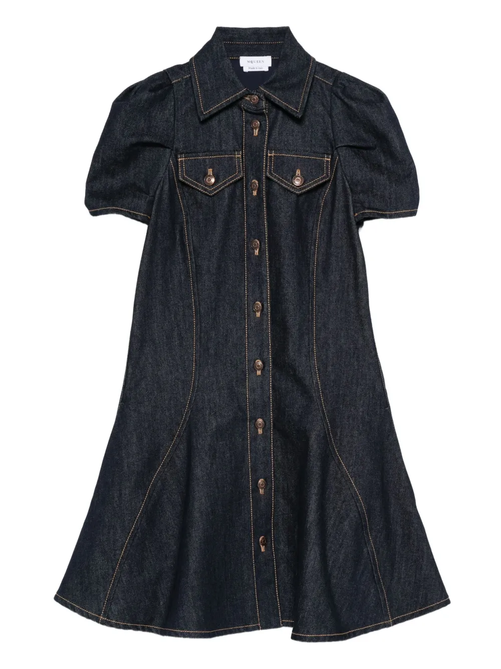 Alexander McQueen puff-sleeve button-front denim dress | Blue | Image 1
