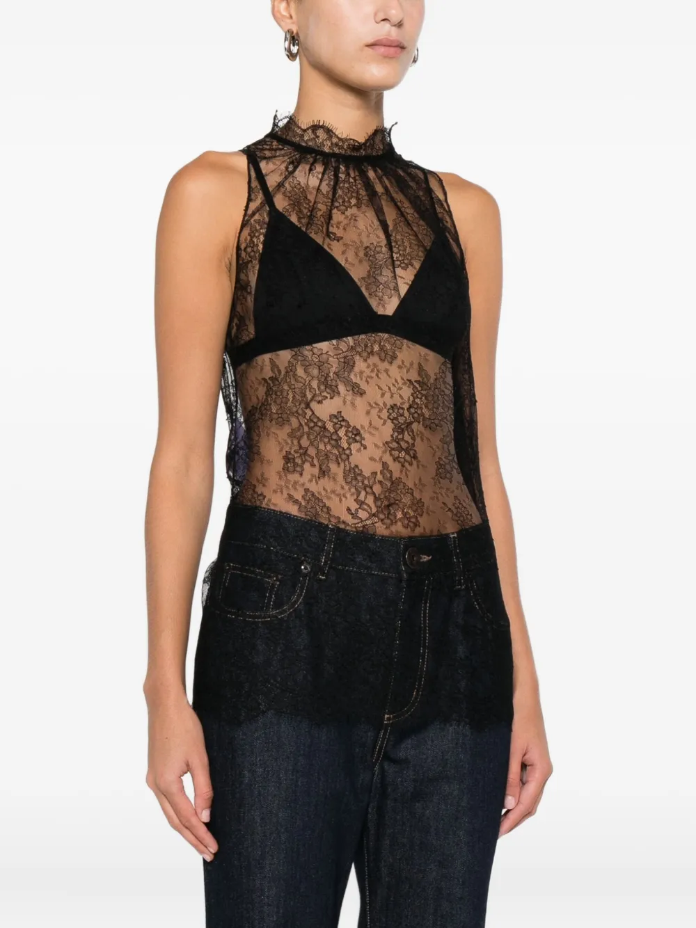 Alexander Mcqueen Lace Halter-neck Top In Black