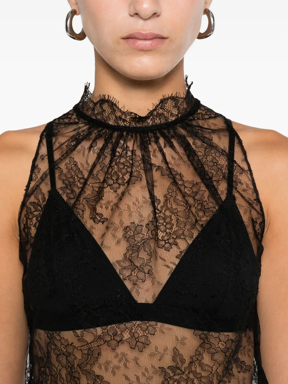 Alexander Mcqueen Lace Halter-neck Top In Black