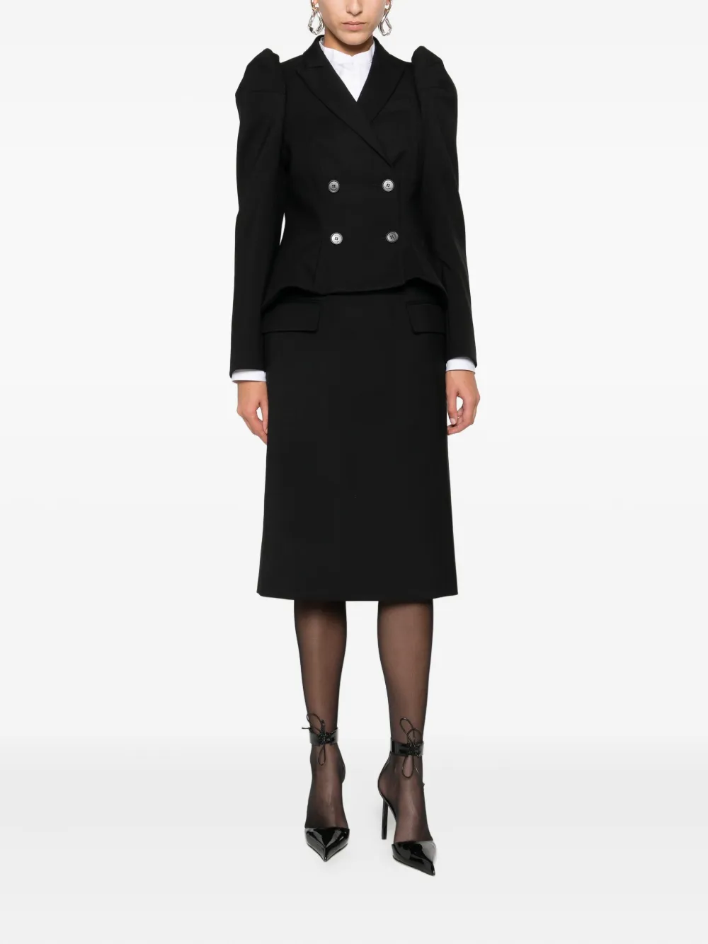Alexander Mcqueen Mcqueen Dart Wool Stretch Gabardine Midi Skirt In Black