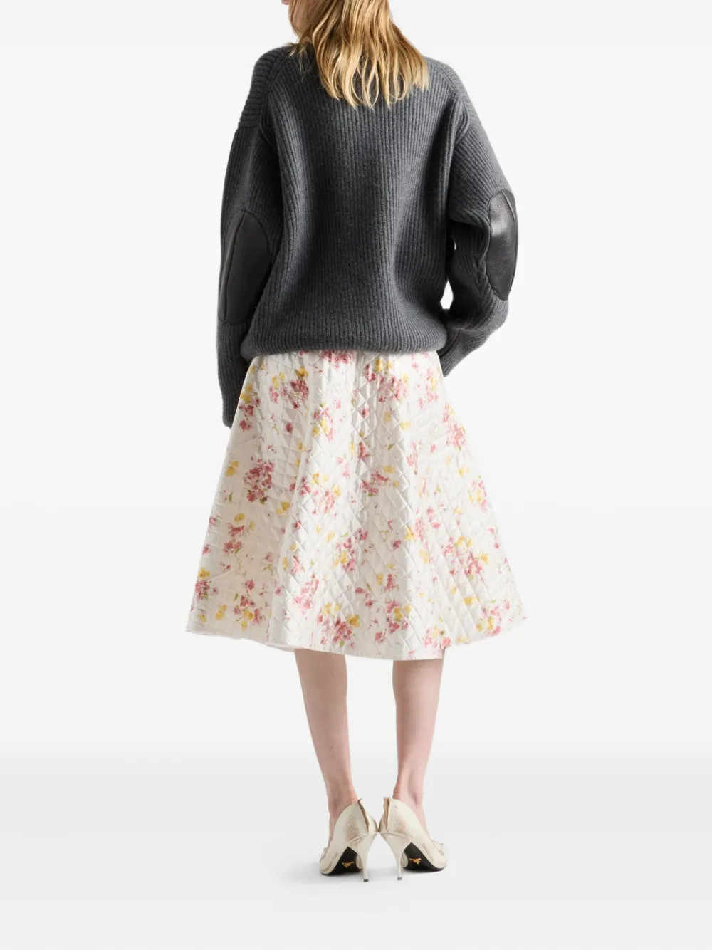 Prada Satijnen midi-rok met bloemenprint Wit