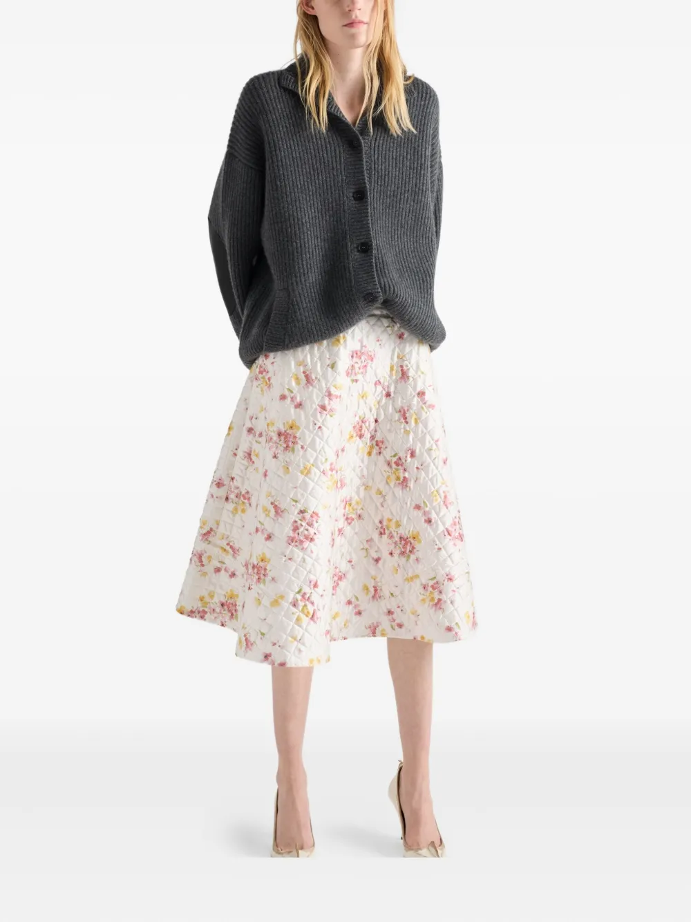 Prada Satijnen midi-rok met bloemenprint Wit
