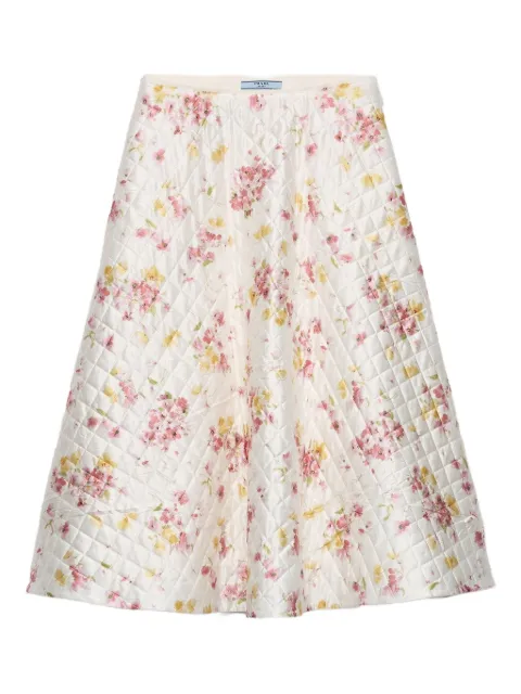 Prada floral-print quilted-satin midi skirt