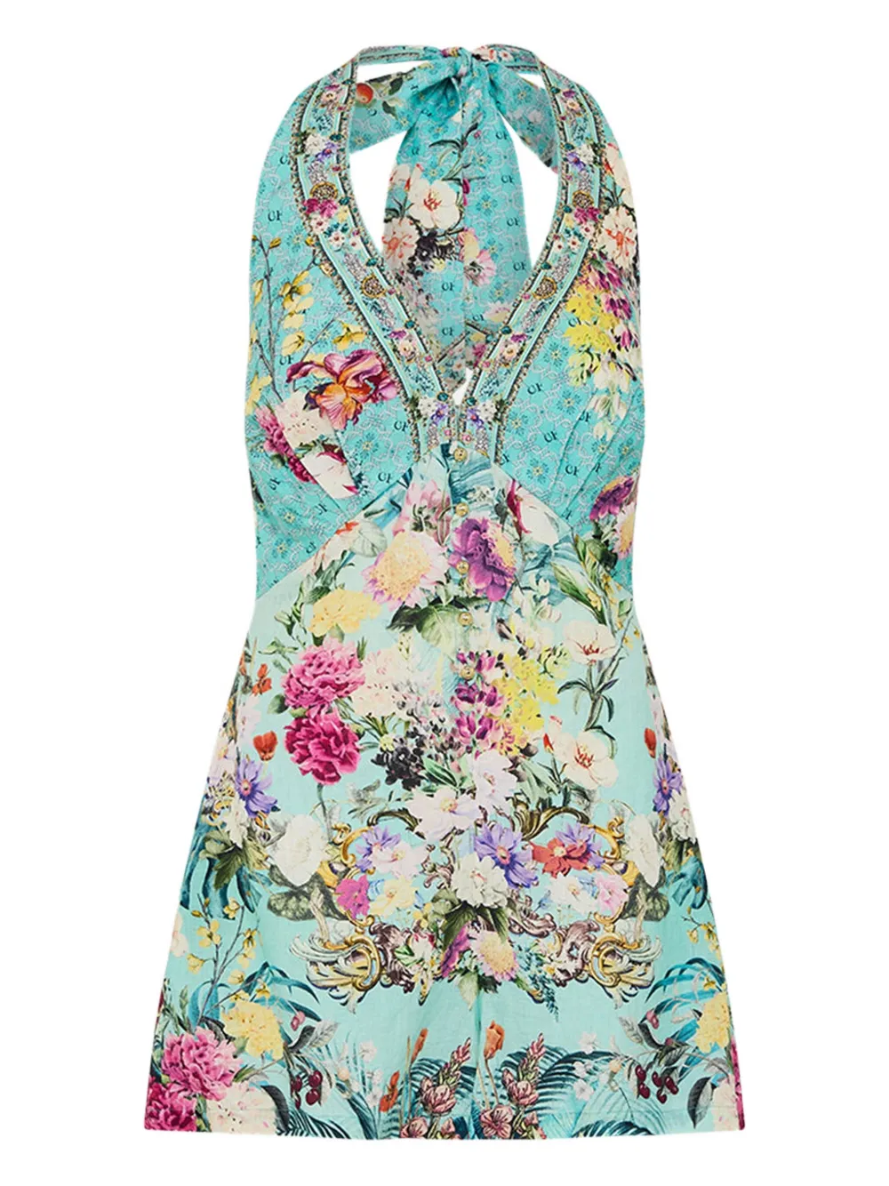 Gardens of Queluz halter-neck floral playsuit