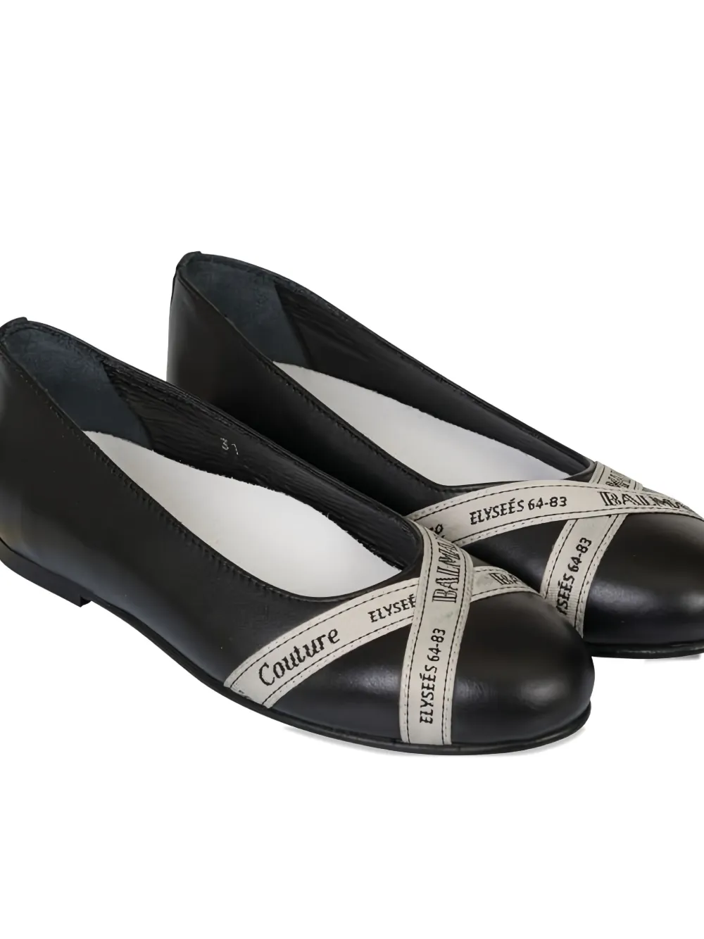 Balmain Kids logo cross-strap leather ballet flats Zwart