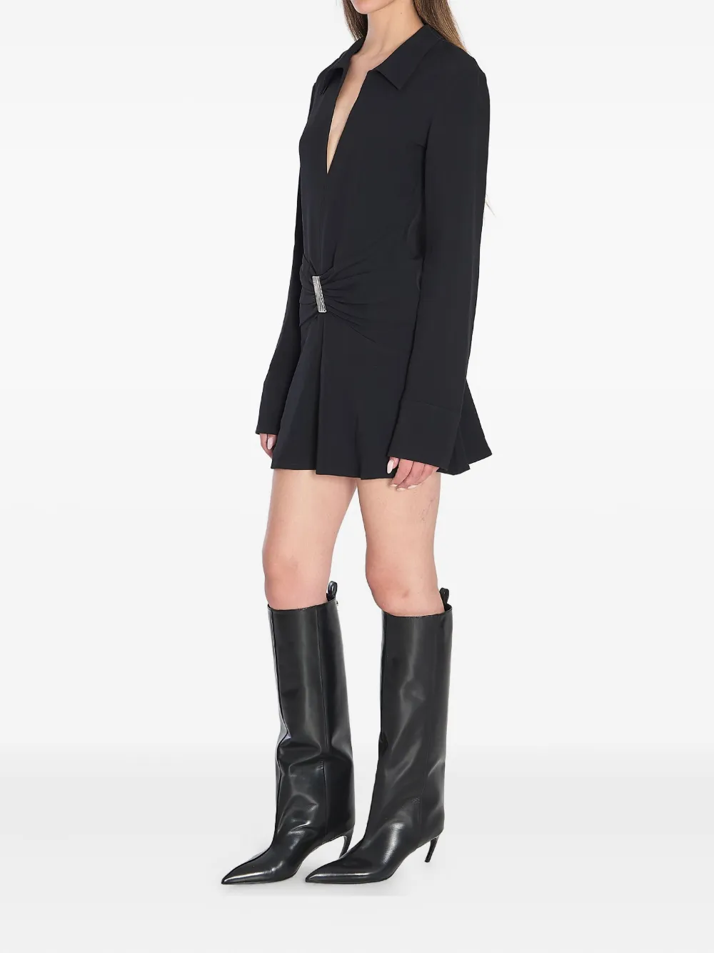 The Attico buckle-detail V-neck mini dress Zwart