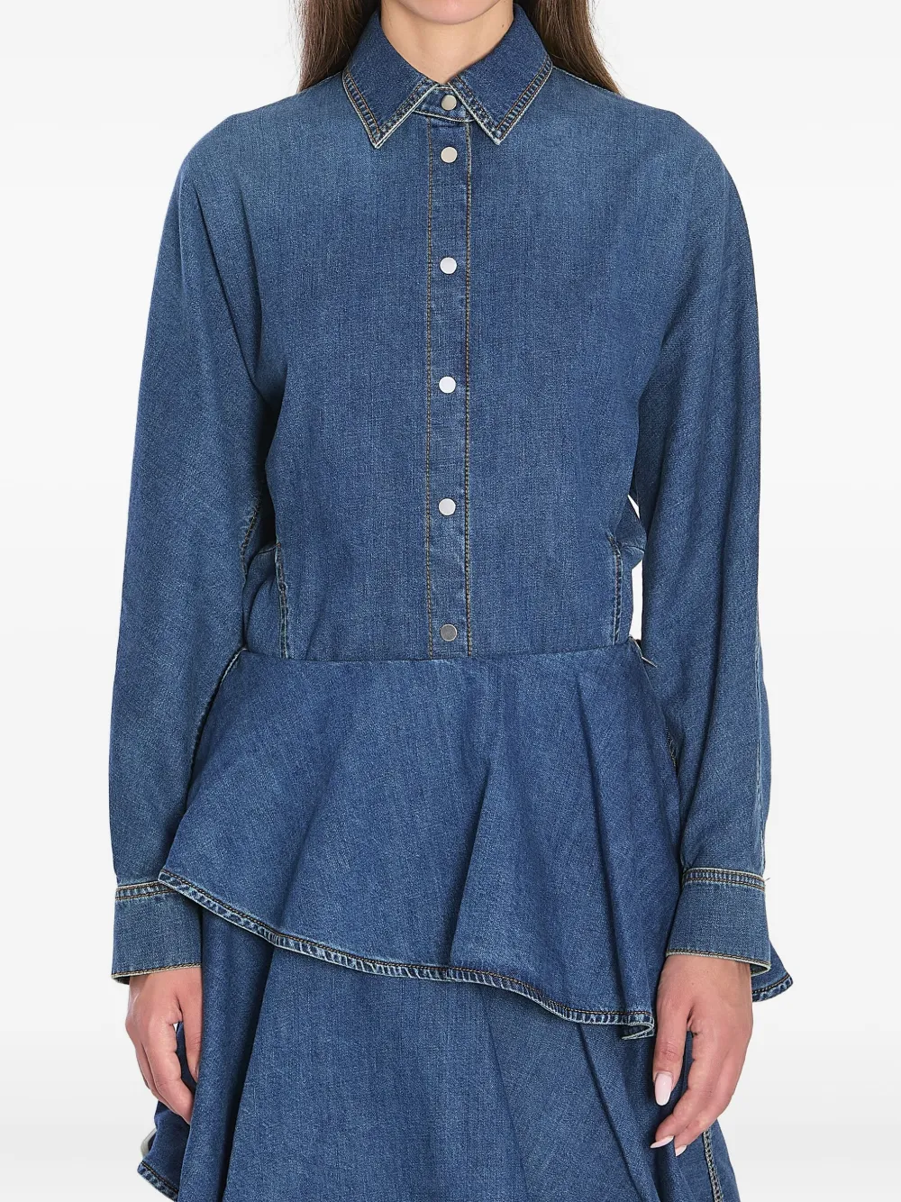 Alaïa Jeanshemd mit Rüschen | Blau | Image 1