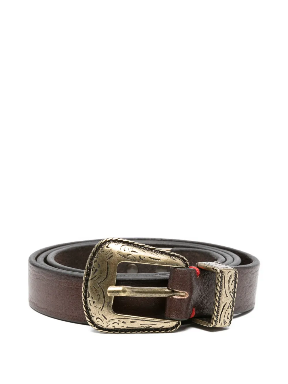 Eleventy Engraved-buckle Leather Belt In Brown