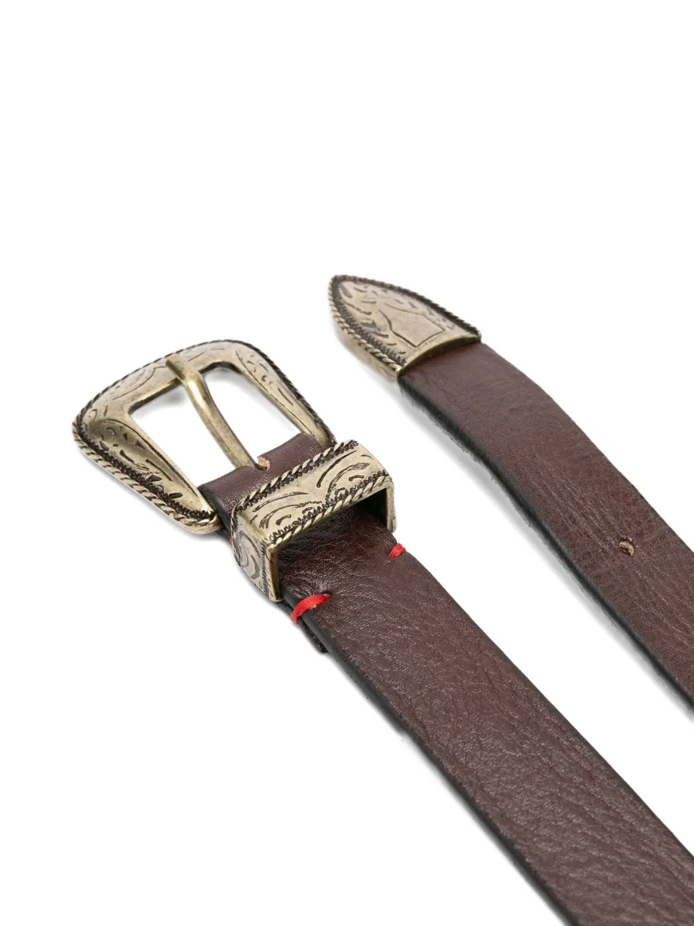 Eleventy Engraved-buckle Leather Belt In Brown
