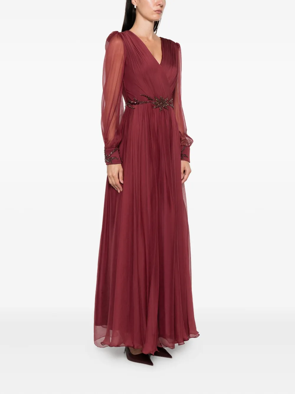 M.marquise Michalea Embellished Pleated Dress In Red