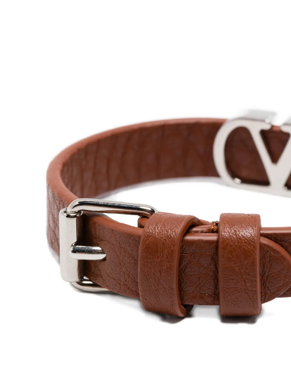 Valentino Vlogo Leather Bracelet In Brown