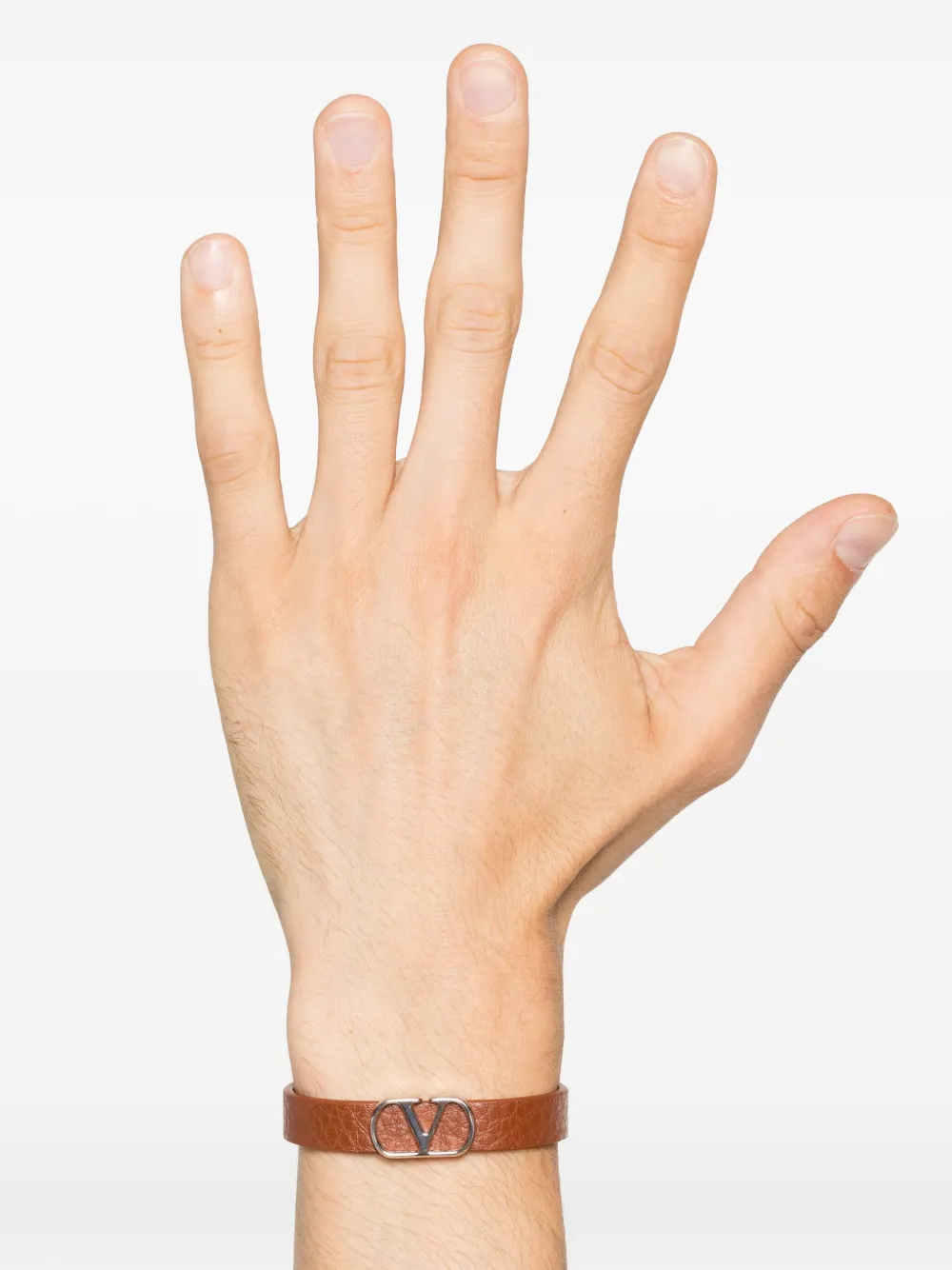 Valentino Vlogo Leather Bracelet In Brown