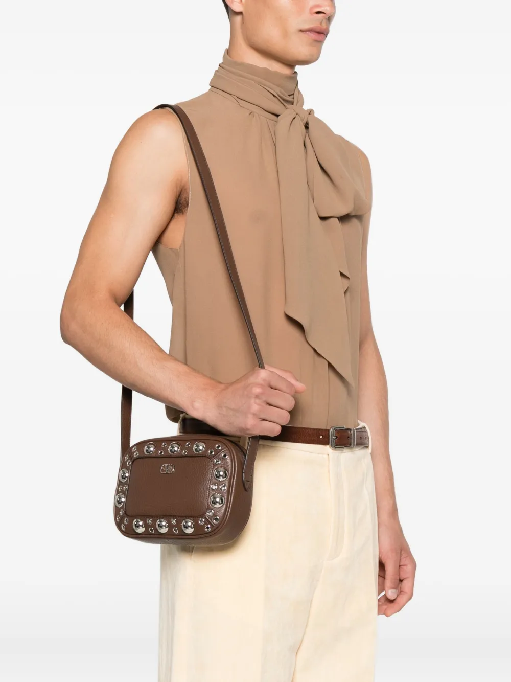 Valentino Garavani studded leather messenger bag Bruin
