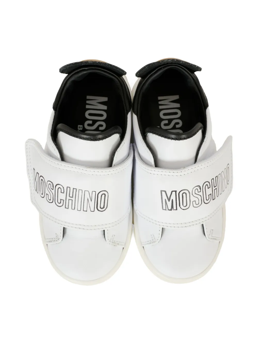 Moschino Kids logo-strap teddy-bear sneakers White
