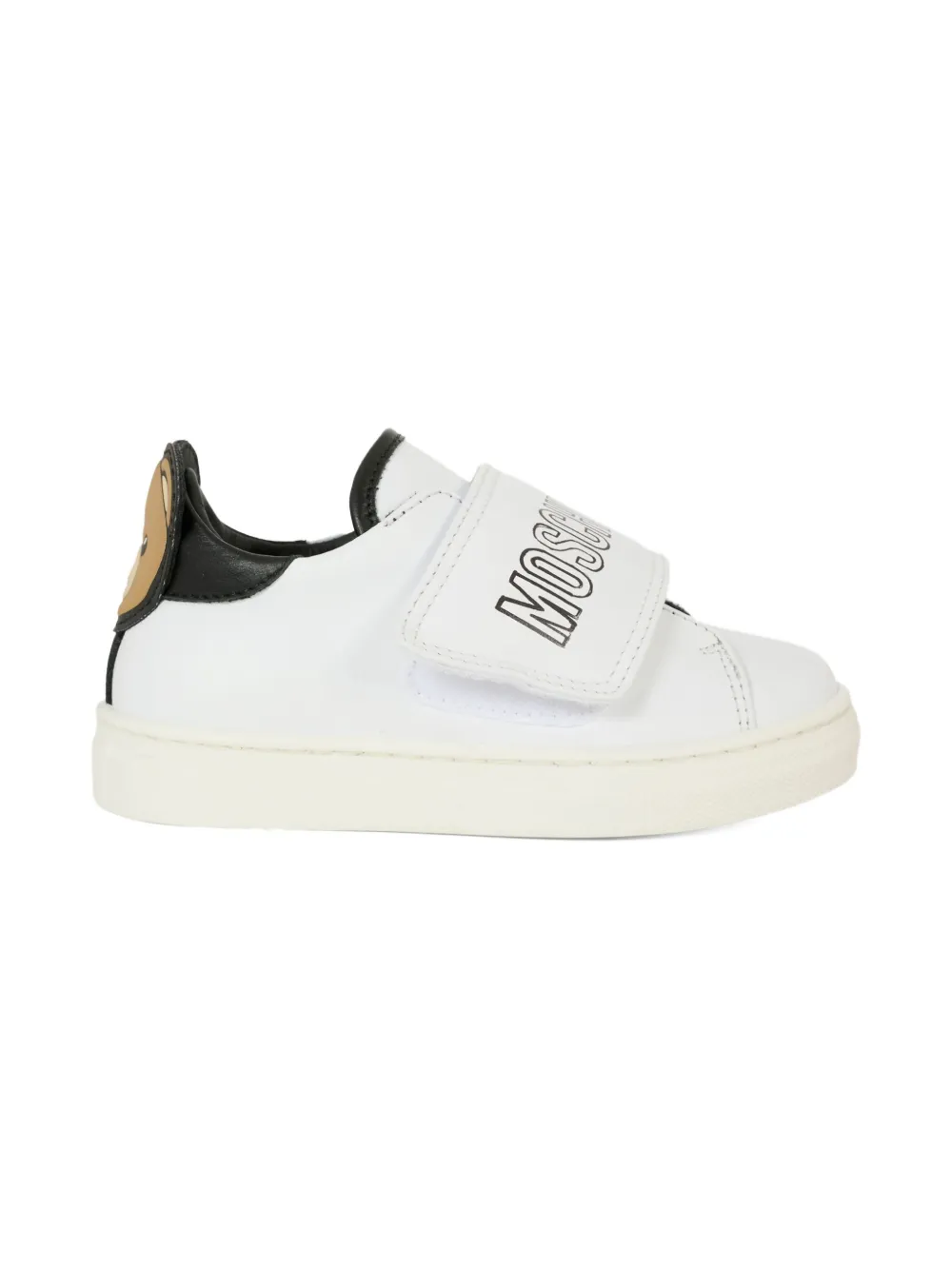 Moschino Kids logo-strap teddy-bear sneakers White
