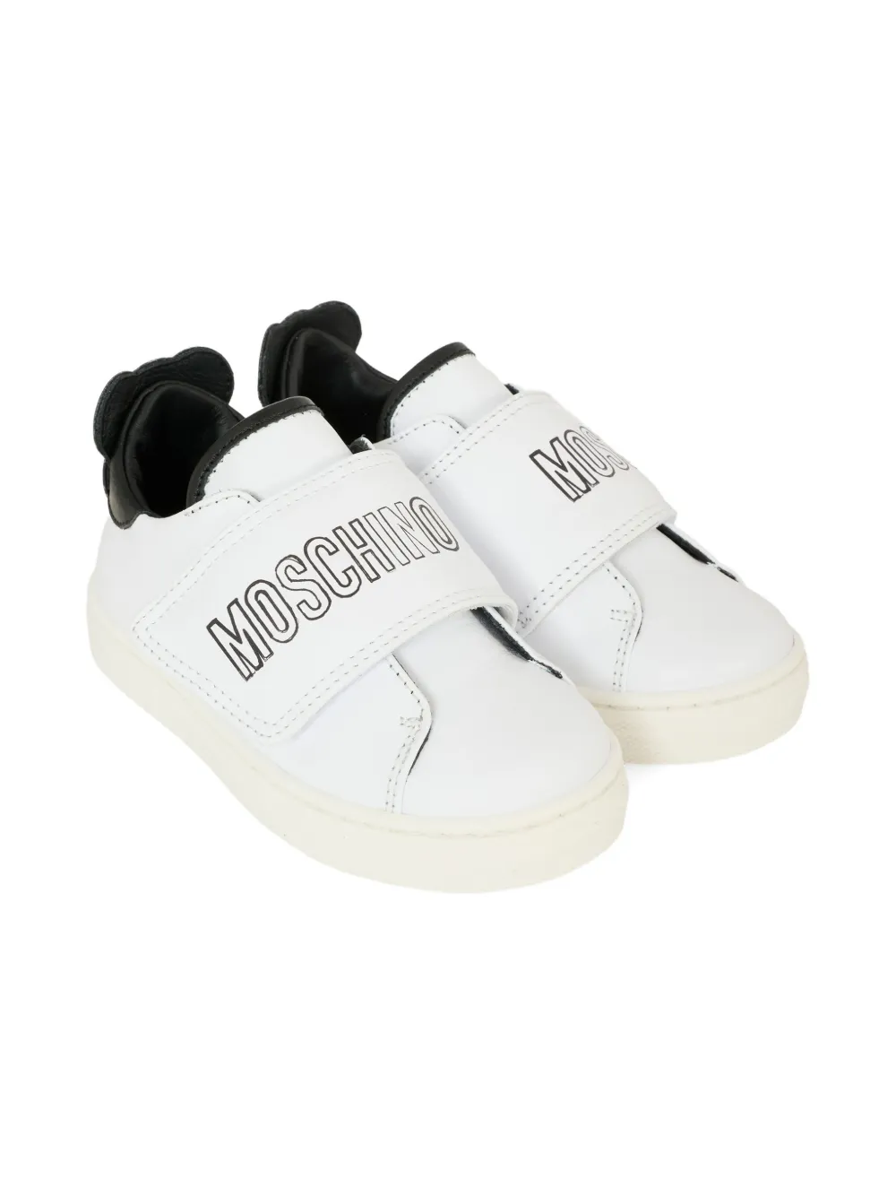 Moschino Kids logo-strap teddy-bear sneakers White