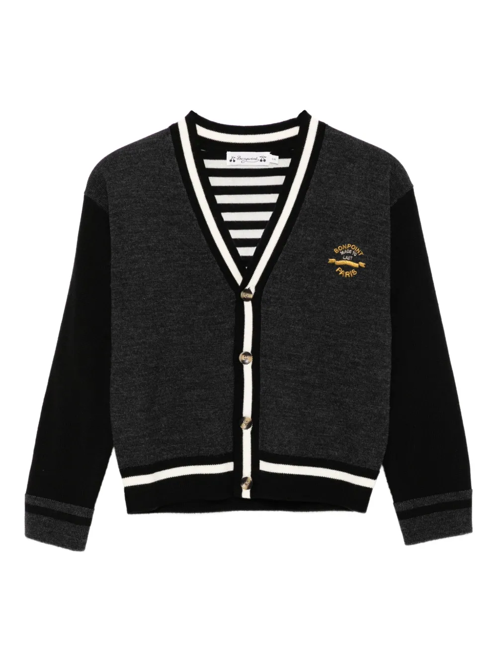 Bonpoint embroidered-logo wool cardigan - Grigio