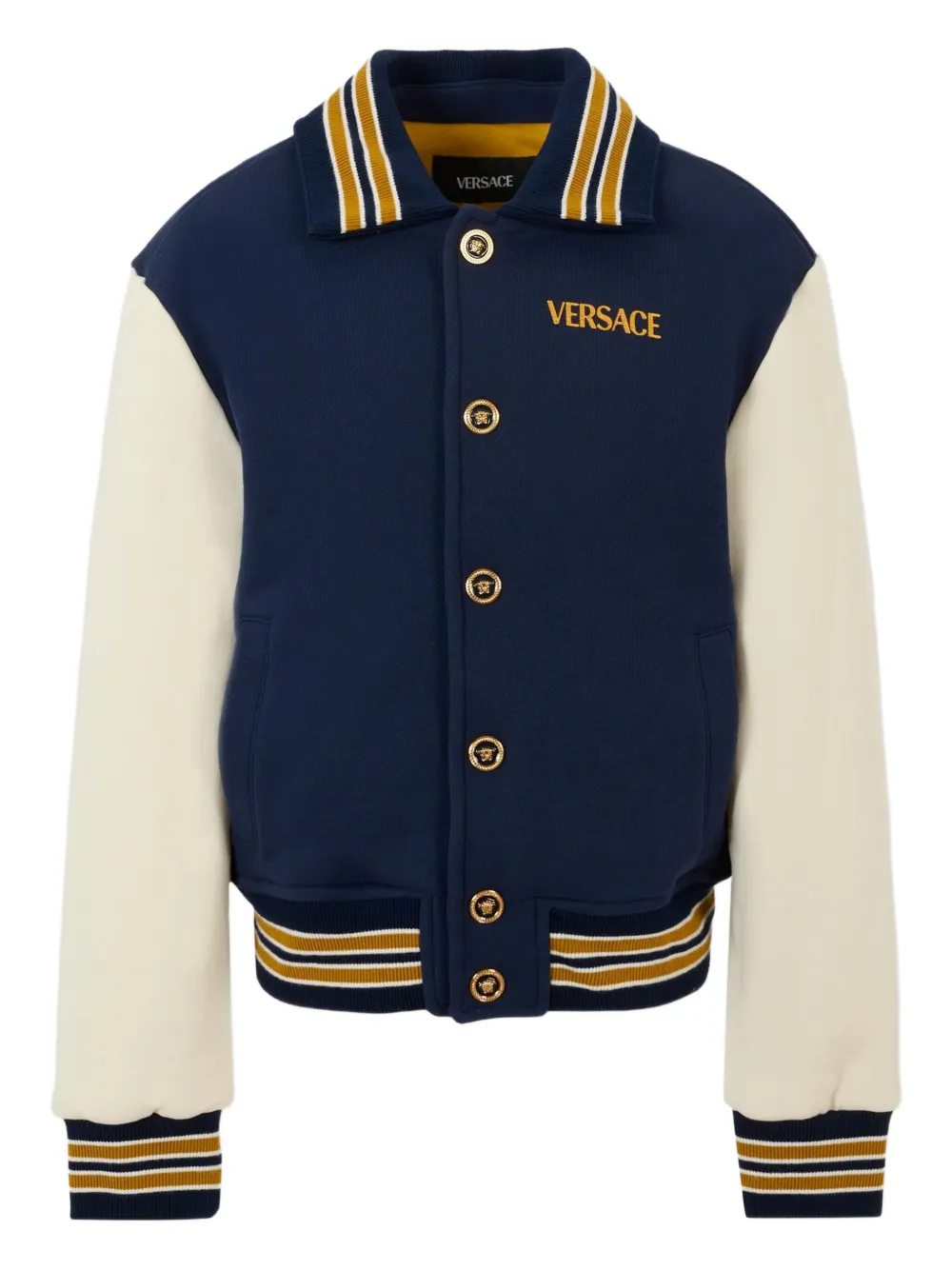 Versace Kids contrast-sleeve bomber jacket Blauw
