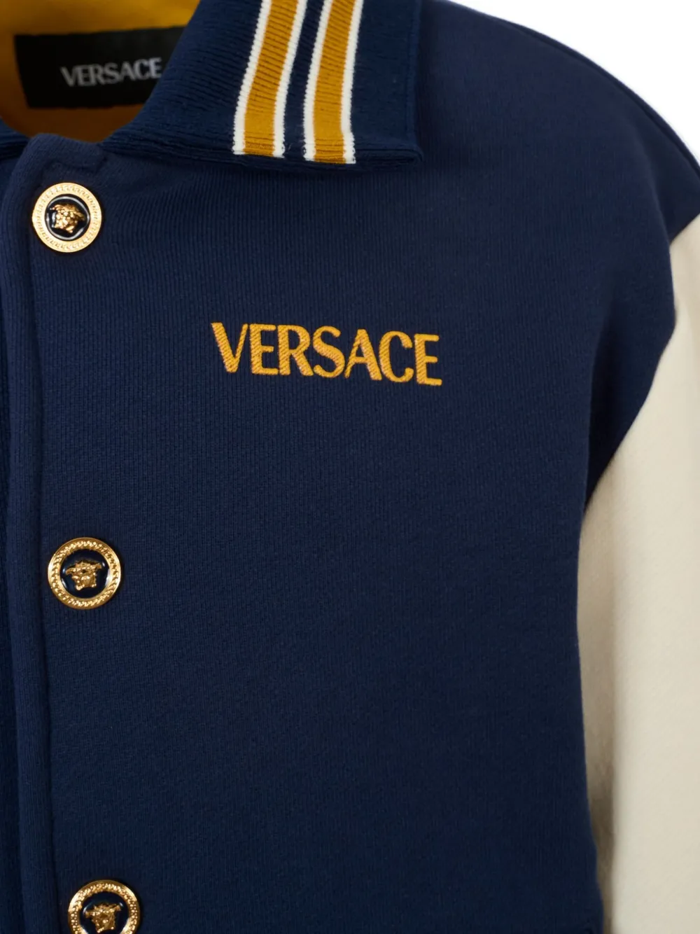 Versace Kids contrast-sleeve bomber jacket Blauw