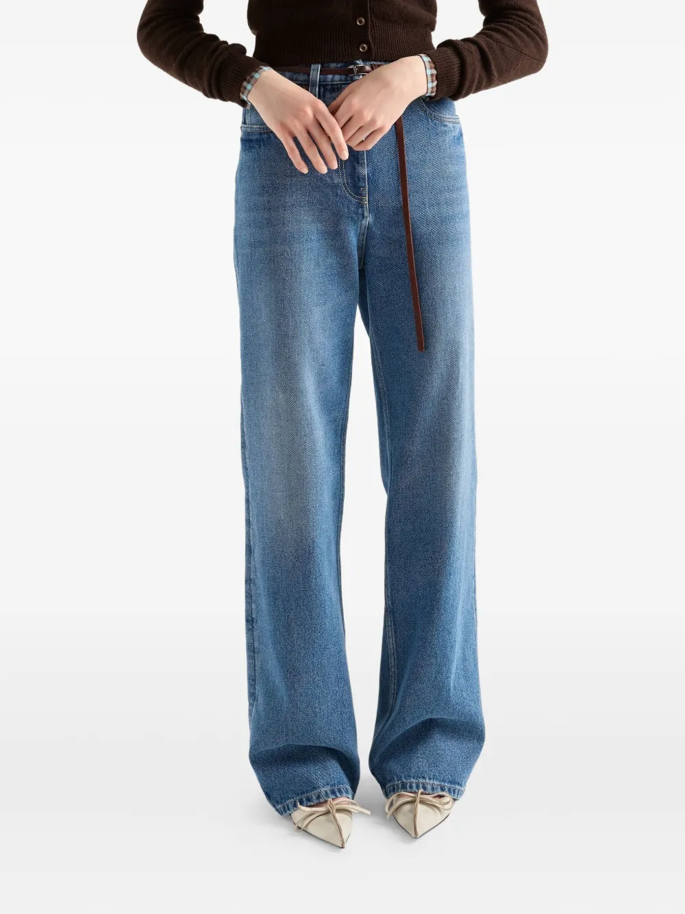 Prada Jeans met logoplakkaat en vijf zakken Blauw