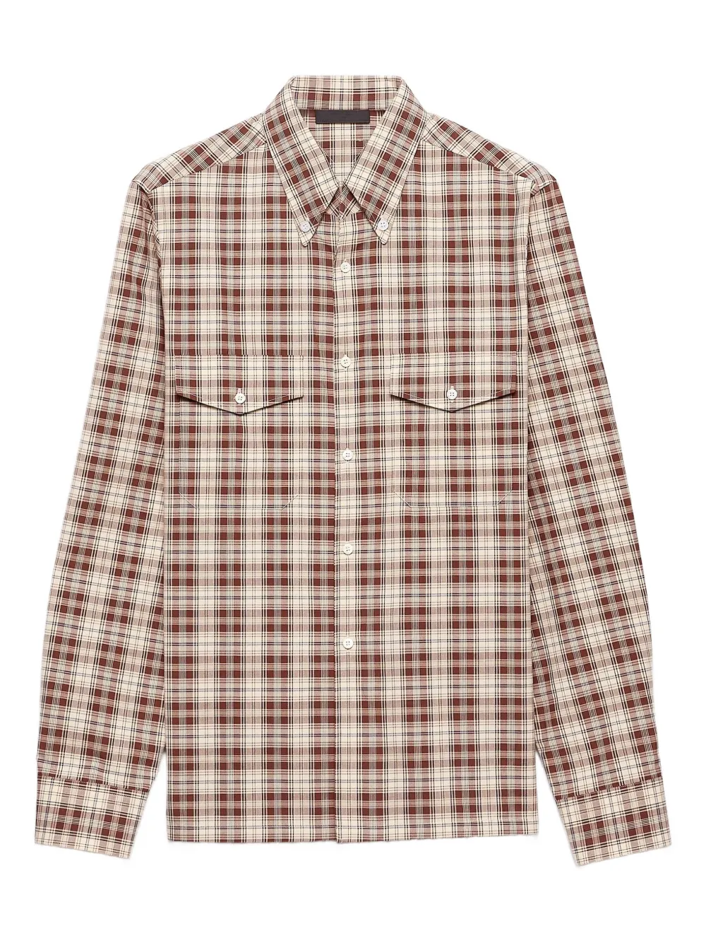 Prada Checked-pattern Patch-pocket Shirt In Brown