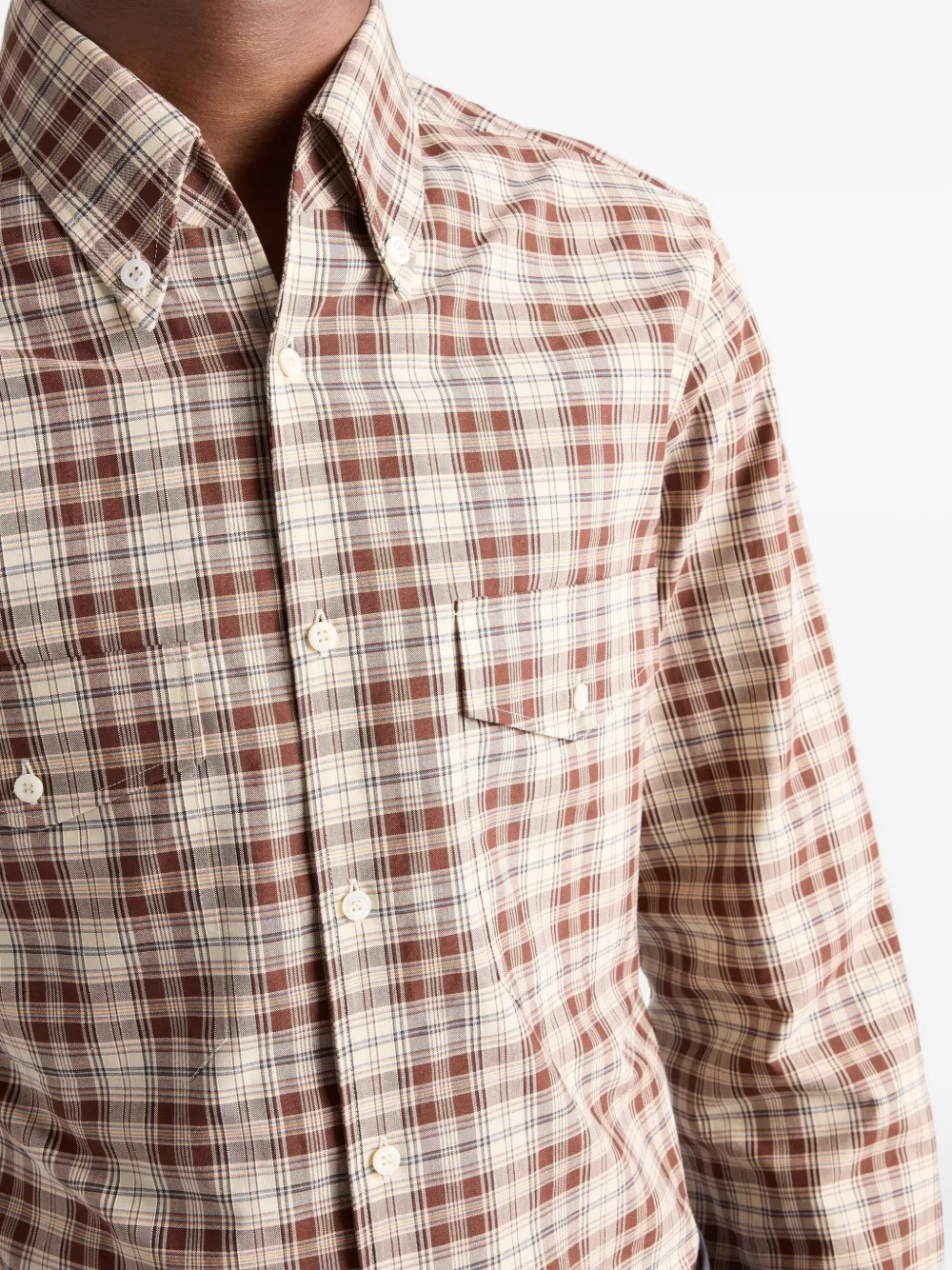 Prada Checked-pattern Patch-pocket Shirt In Brown