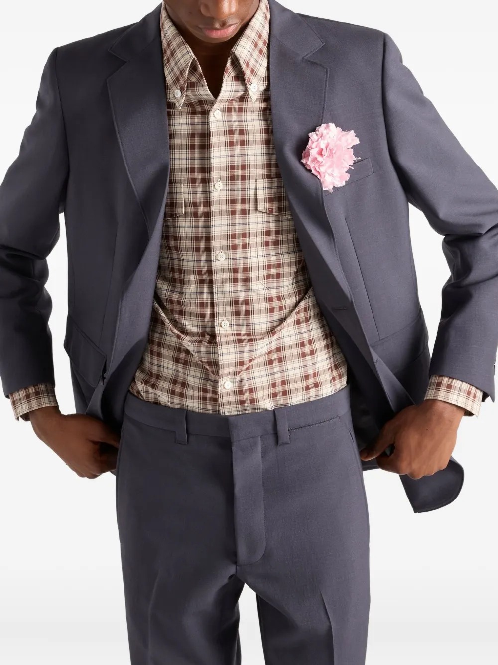 Prada Checked-pattern Patch-pocket Shirt In Brown