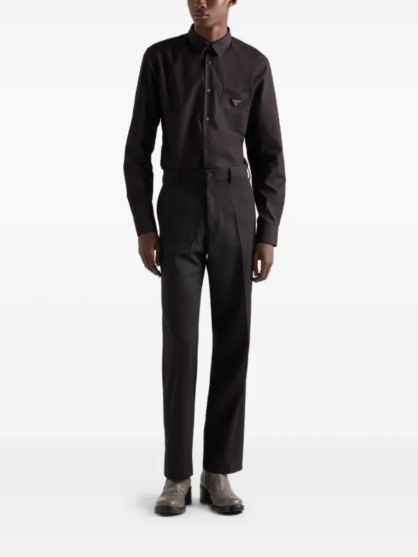 Prada Camisa De Algodão Com Bolso | Preto | FARFETCH BR