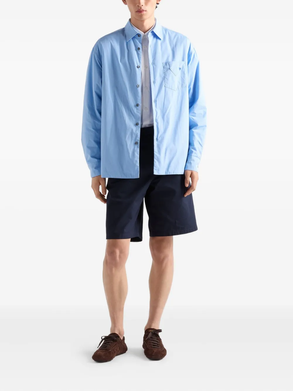 Prada Logo-embroidered Front-pleated Shorts In Blue