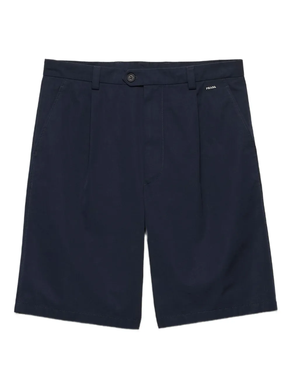 Prada Logo-embroidered Front-pleated Shorts In Blue