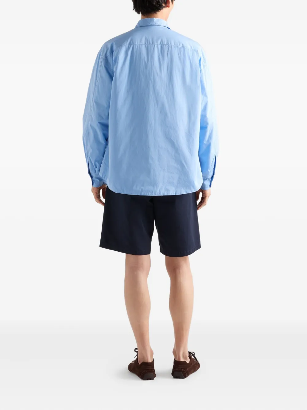 Prada Logo-embroidered Front-pleated Shorts In Blue