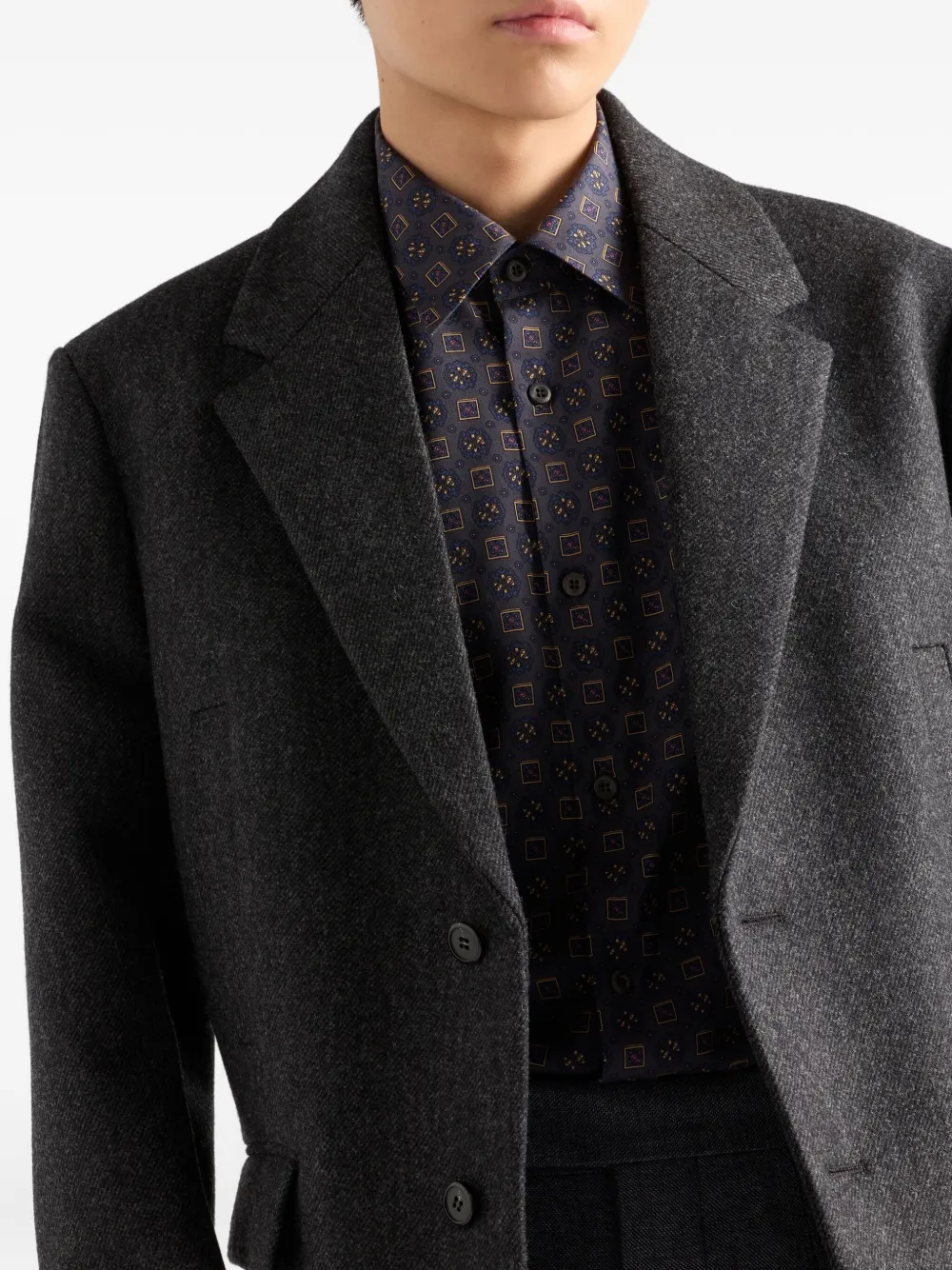 Prada Zijden overhemd met print en korte mouwen Grijs