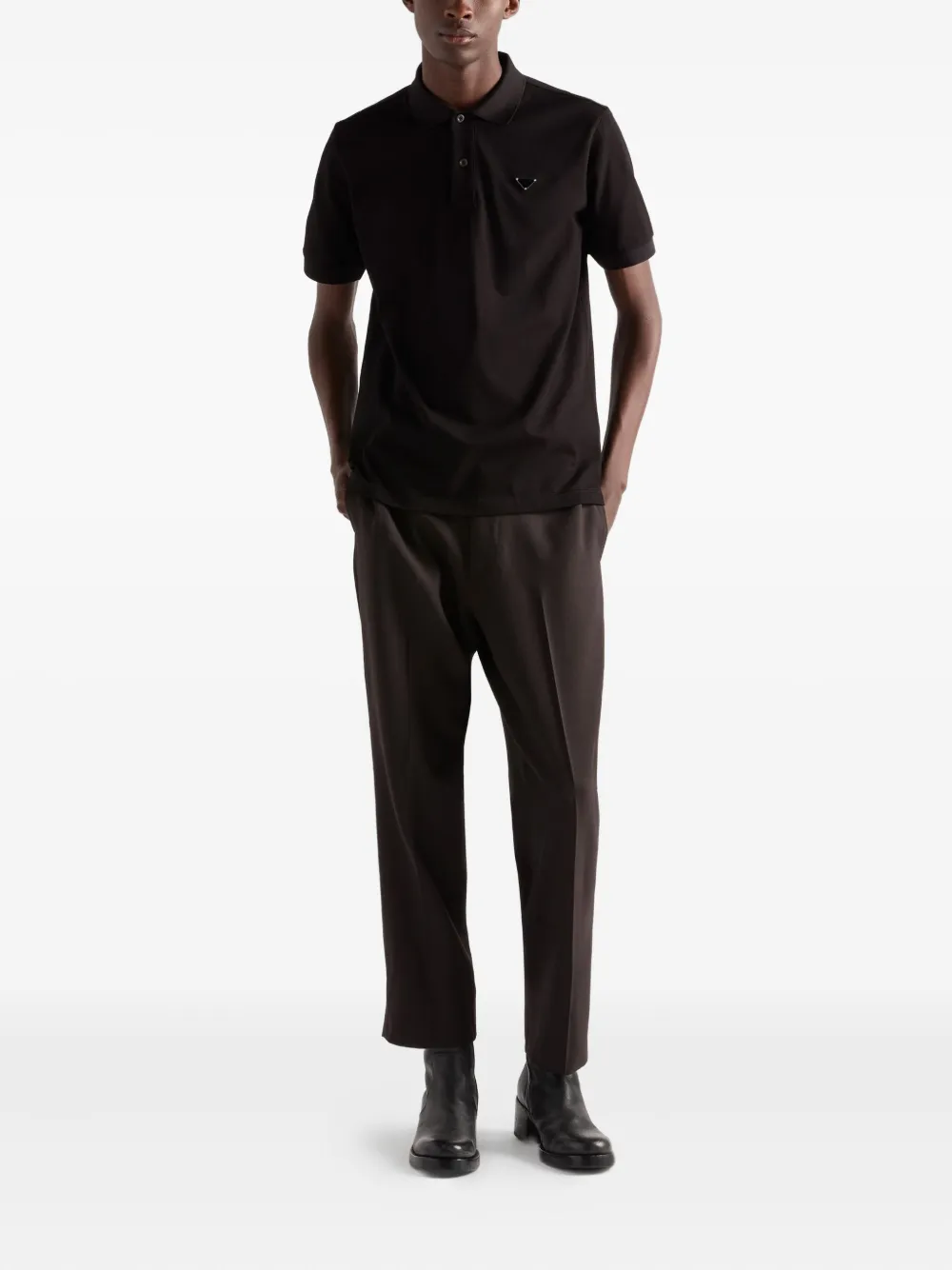 Prada logo-plaque polo shirt Zwart